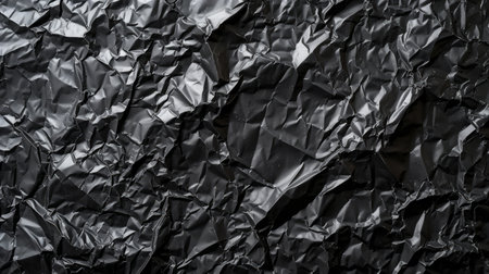 Background made of black crumpled foil.の素材