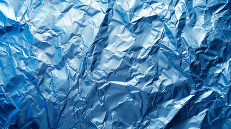 Background made of blue crumpled foil.の素材