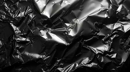 Background made of black crumpled foil.の素材