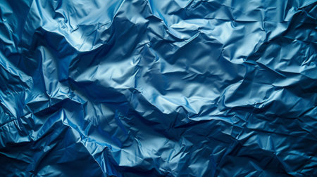 Background made of blue crumpled foil.の素材