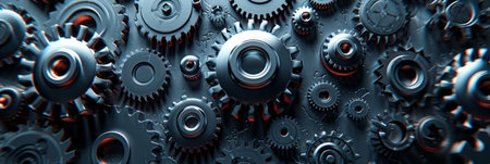 Abstract technological background of translucent gears in black metal colors.の素材