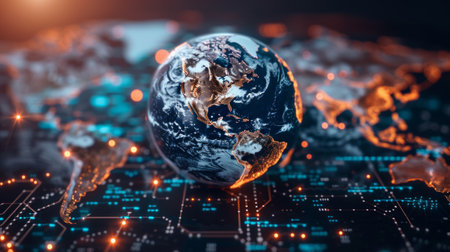 businessman can be seen holding icons related to technology, servers.の素材