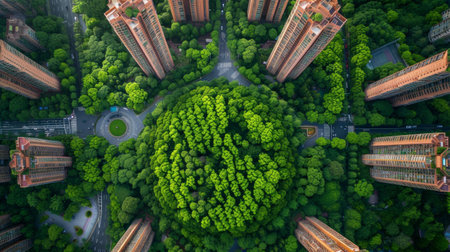 Photography concept of green spaces and green economy in a large metropolis.の素材