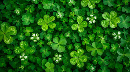 Bright beautiful background all filled with green clover leaves.の素材