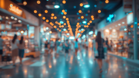 Blurred background of a crowd of people standing in line at a store.の素材