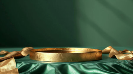 Gold podium on an emerald minimalistic background.の素材