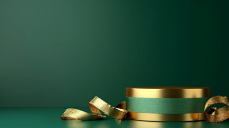 Gold podium on an emerald minimalistic background.の素材