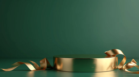 Gold podium on an emerald minimalistic background.の素材