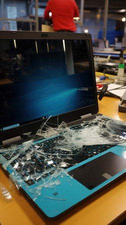 a broken screen, faulty keyboard, or malfunctioning ports.の素材