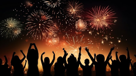 People gather with family and friends to ring in the new year with festive parties and fireworks.の素材