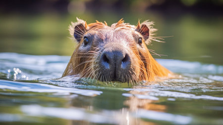 A relaxing photo of a capybara basking in the sun, enjoying a lazy afternoon.の素材