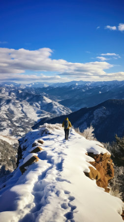 Winter hikes in the mountains.の素材