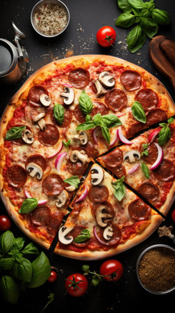 different types of pizza, including classic margherita, pepperoni, and mushroom,の素材
