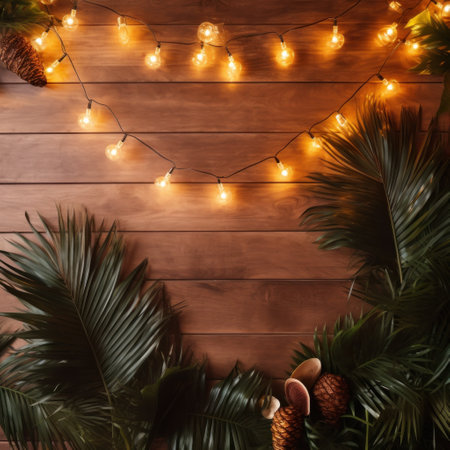 beach party with palm trees and light bulb garlandsの素材