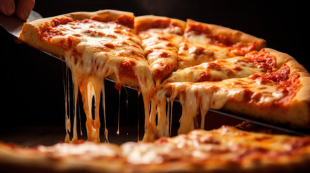 A pizza being sliced with a sharp cutter, emphasizing the crispy texture of the crust.の素材