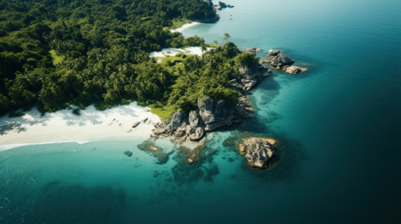 pristine tropical island with crystal clear waters and lush greenery.の素材
