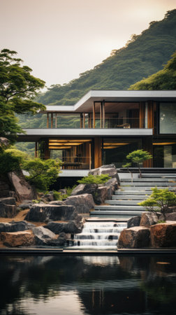 modern building set against a backdrop of natural beauty.の素材