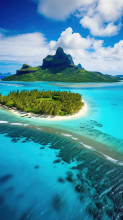 pristine tropical island with crystal clear waters and lush greenery.の素材