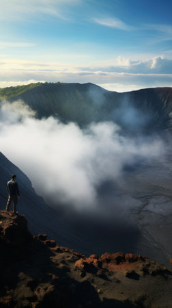 Get up close and personal with an active volcano as you peer down into its smoldering crater.の素材
