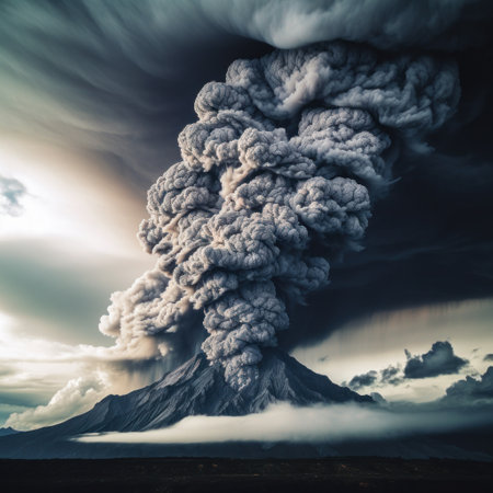 ominous clouds of smoke and ash that billow out of a volcano during an eruption.の素材