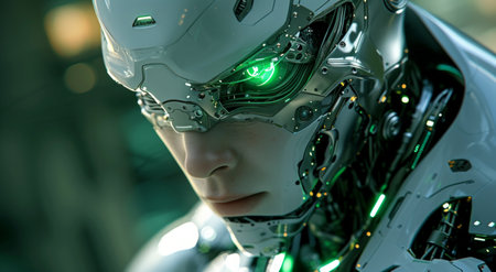 a robot is focusing its eyes on the viewer.の素材