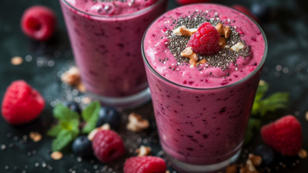 A refreshing scene of a perfectly blended smoothie.の素材