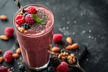 A refreshing scene of a perfectly blended smoothie.の素材