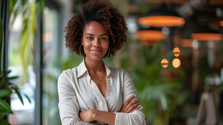 A Successful Businesswoman Portrait Captured Indoors, Standing Proudly with her Smartphone.の素材
