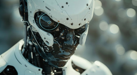 a robot is focusing its eyes on the viewer.の素材