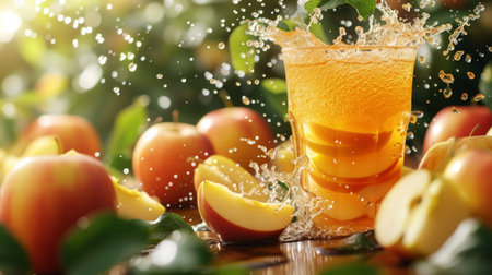 Beautiful background for apple juice advertising.の素材