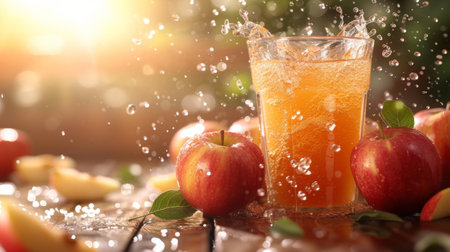 Beautiful background for apple juice advertising.の素材