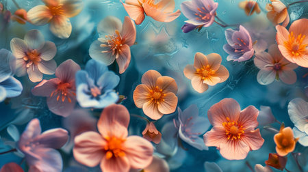 A symphony of blossoms in various hues harmonizes with an open area.の素材