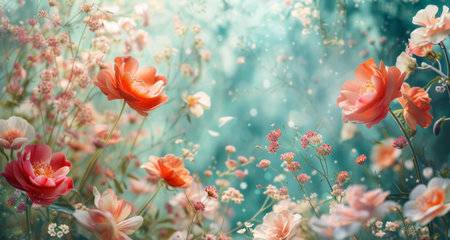 A dreamy scene featuring a profusion of flowers, creating a whimsical ambiance.の素材