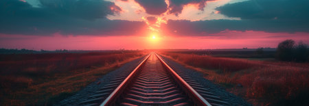an image of a train tracks on a sunset.の素材