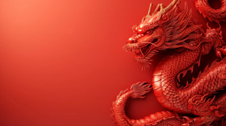 Chinese red holiday background with dragon.の素材