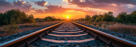 railroad tracks during sunset.の素材