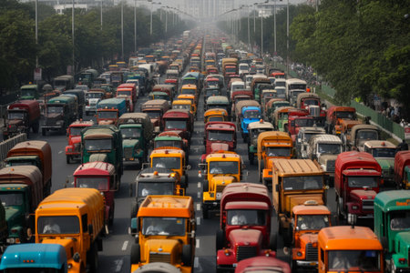 Traffic Jams Caused by Tractor Protests in the City.の素材
