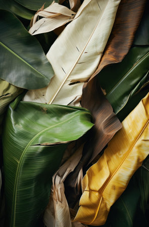 a close up of some banana leaves and white leaves.の素材
