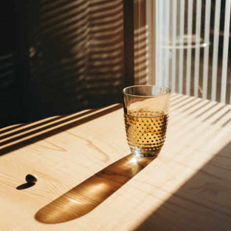 a glass and glass sitting on a tableの素材