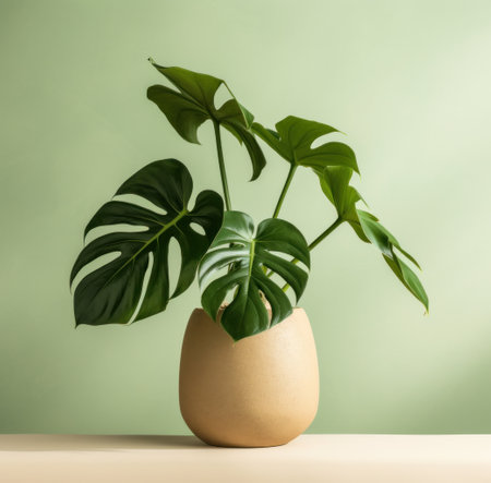 a pot with a monstera plant on top.の素材