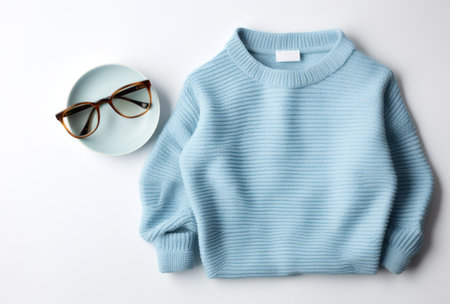 a sweater jeans and a pair of sunglasses.の素材
