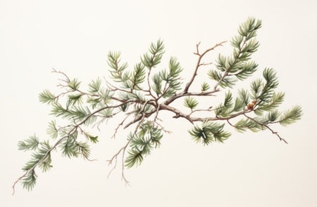 a white background with the sprig of a Christmas tree, post-punk diy, the younger, use of earth tones.の素材