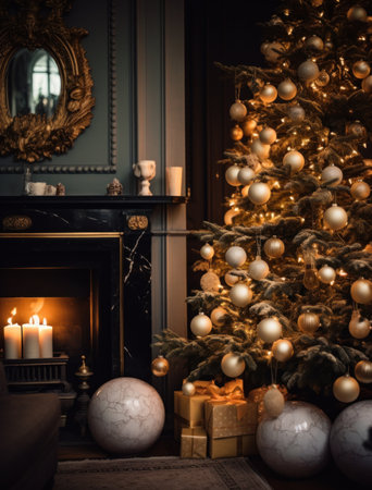 a tree sitting near the fireplace.の素材