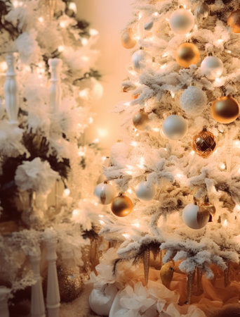 a white, beige, and brown christmas tree.の素材