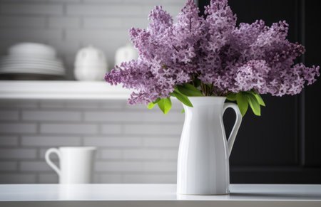 a white vase filled with white lilacs.の素材