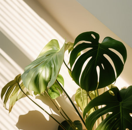 an indoor monstera plant, in the style of infused symbolism, lo-fi aesthetics.の素材