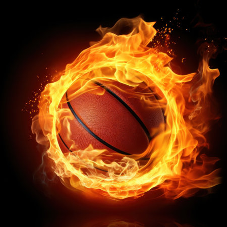 a basketball ball on fire, representing passion and energy, great for creative or dramatic designs.の素材