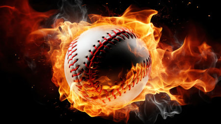 An eye-catching image of a baseball ball on fire.の素材