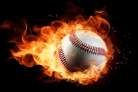 An eye-catching image of a baseball ball on fire.の素材