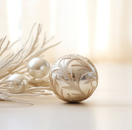 christmas silver ornament on the deskの素材